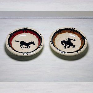 Set of 2 Sonoma Happy Trails Small Cowboy & Horse Dishes